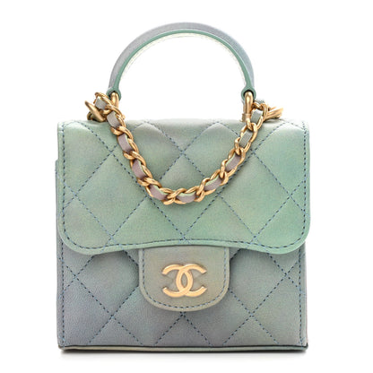 Chanel Lambskin Quilted Ombre Top Handle Flap Clutch With Chain Green Purple 1 of 10