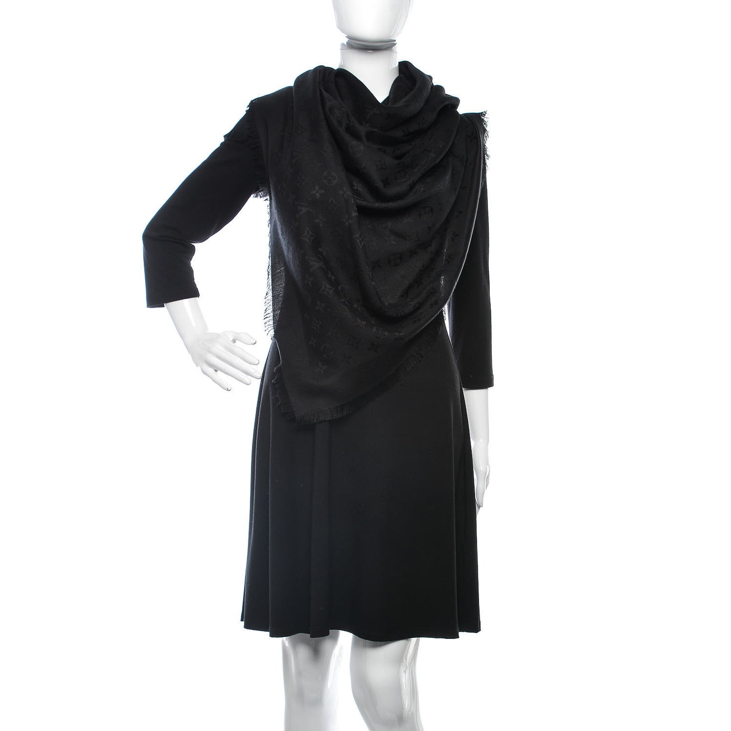 Silk Wool Monogram Shawl Black