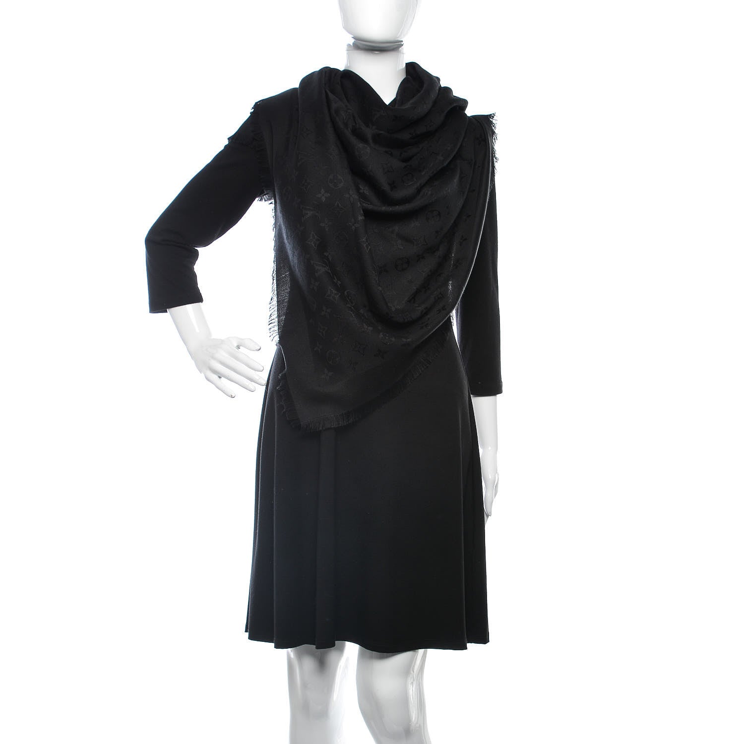Louis Vuitton Silk Wool Monogram Shawl Black 2 of 4
