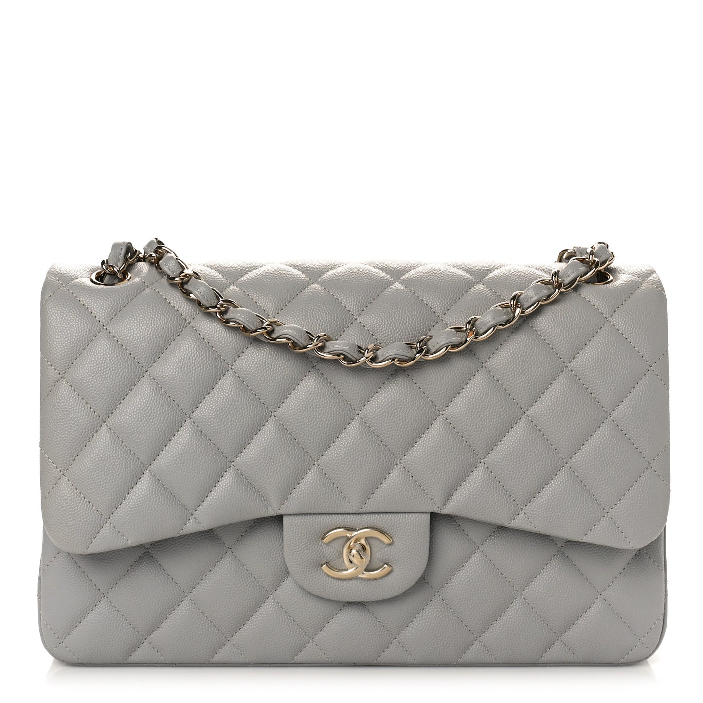 Caviar Quilted Jumbo Double Flap Grey