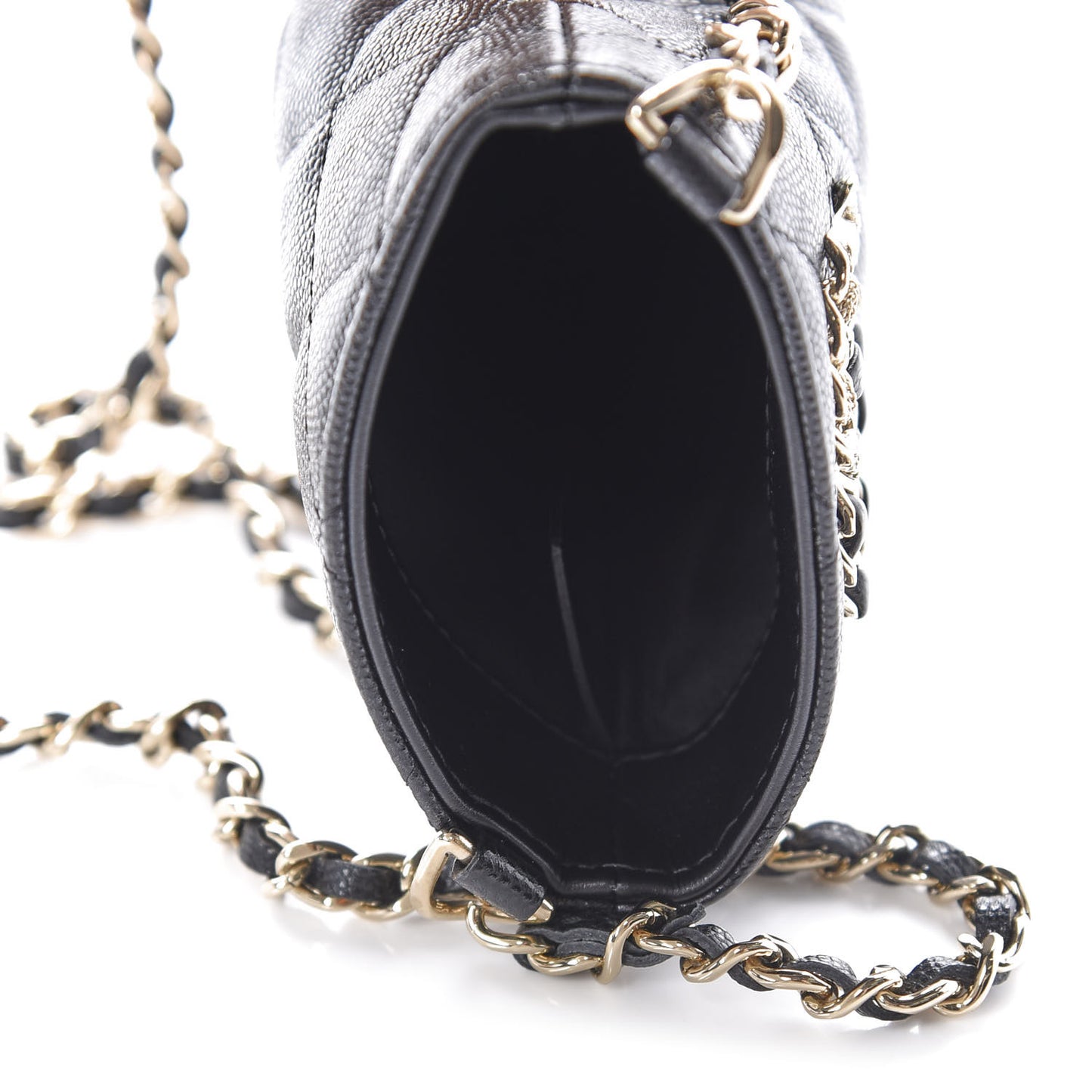 Caviar Quilted French New Wave Phone Holder With Chain Black