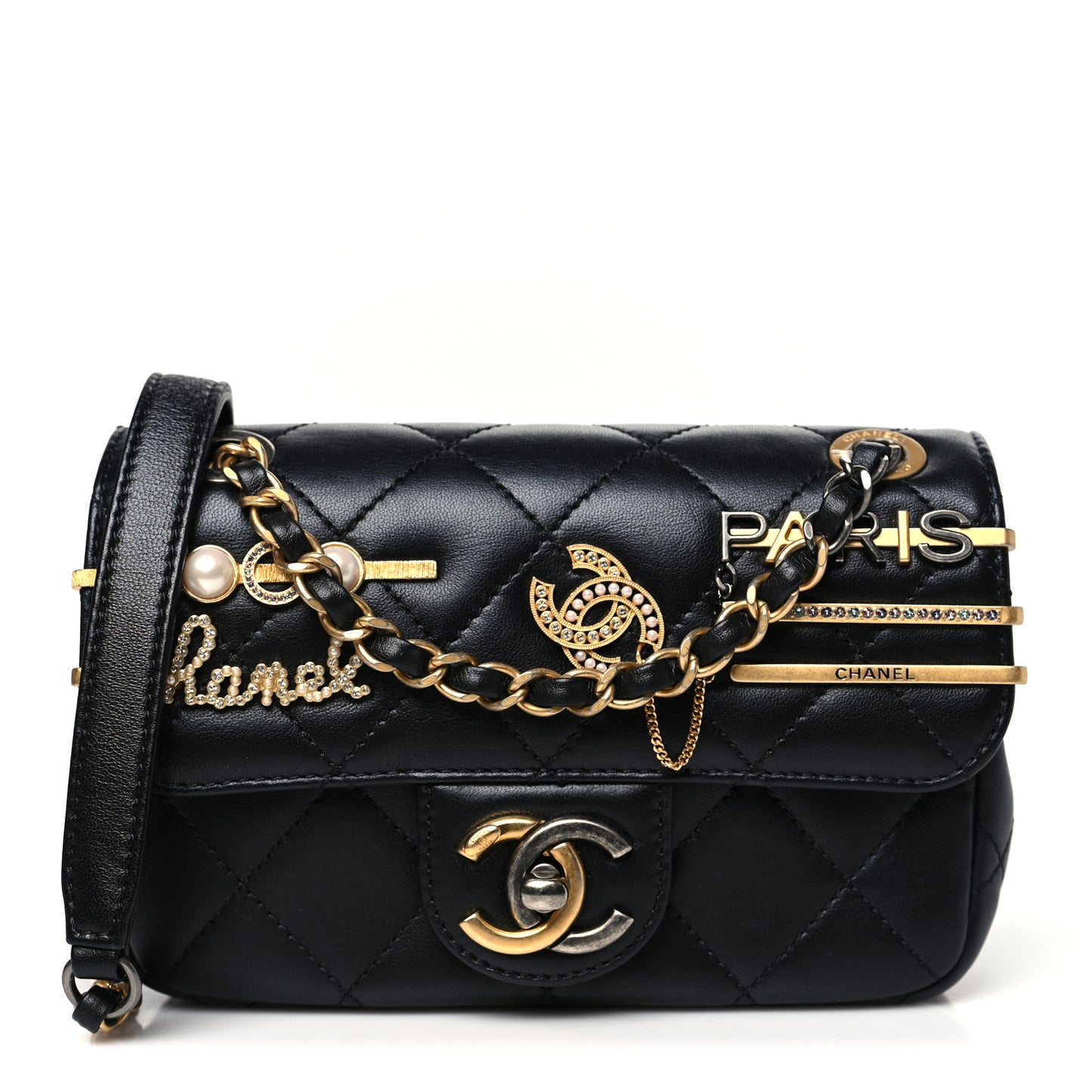 Lambskin Quilted Mini Coco Clips Single Flap Black