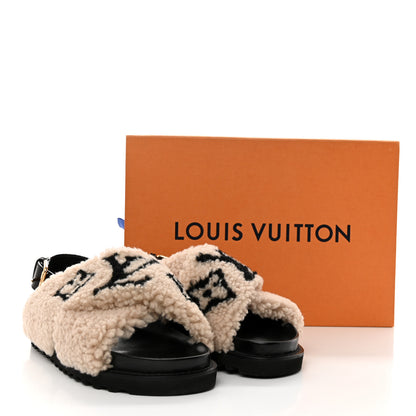 Louis Vuitton Shearling Calfskin Paseo Flat Comfort Sandal 38 Beige 7 of 7
