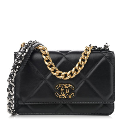Chanel Lambskin Quilted Chanel 19 Wallet On Chain WOC Black 1 of 17