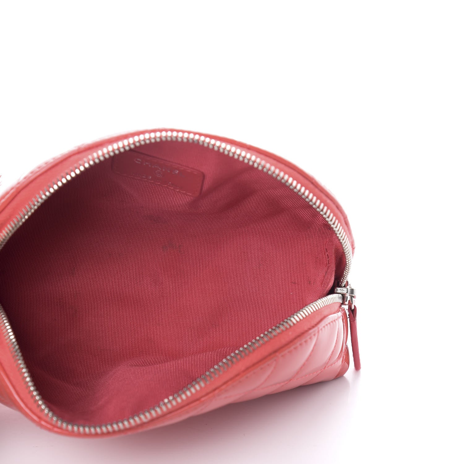 Chanel Patent Quilted Cosmetic Case Coral 5 of 10