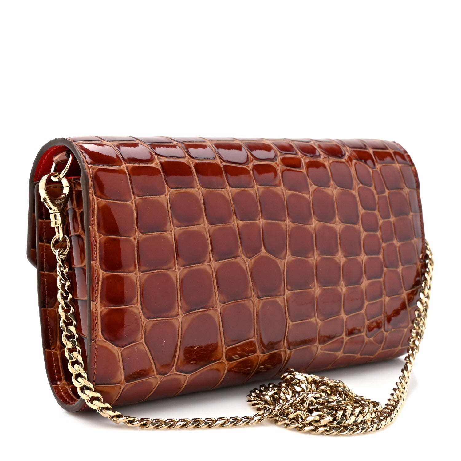 Christian Louboutin Calfskin Embossed Crocodile Loubi54 Crossbody Clutch Acajou 3 of 11