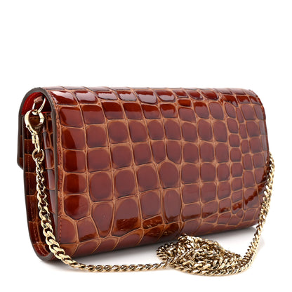 Christian Louboutin Calfskin Embossed Crocodile Loubi54 Crossbody Clutch Acajou 3 of 11