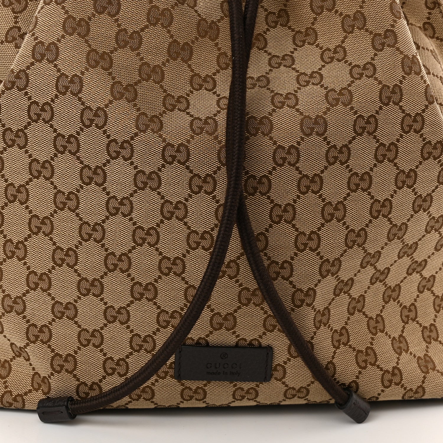 Gucci Monogram Dollar Calfskin O Drawstring Backpack Beige Ebony Testa di Moro Dark Chocolate 8 of 10