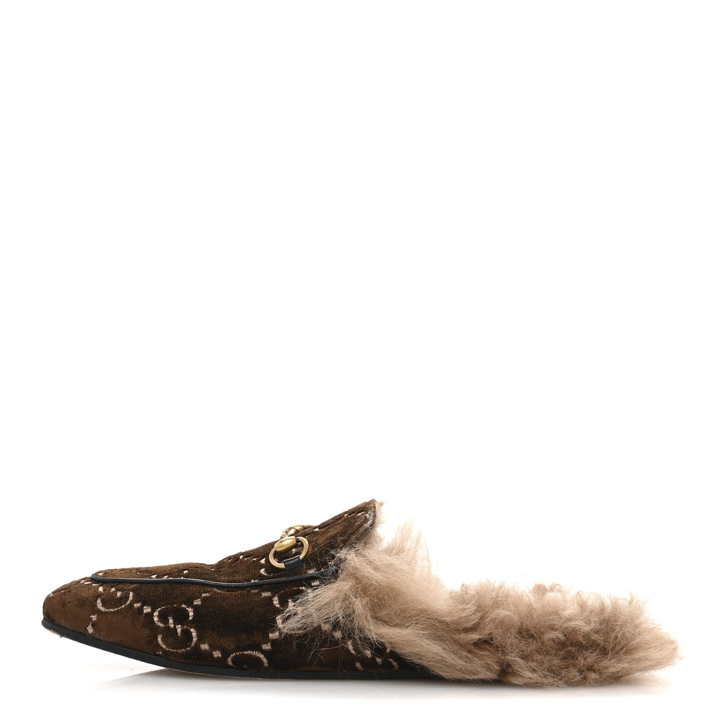 Gucci Velvet GG Monogram Fur Womens Princetown Slippers 40 Brown Black Natural 1 of 8