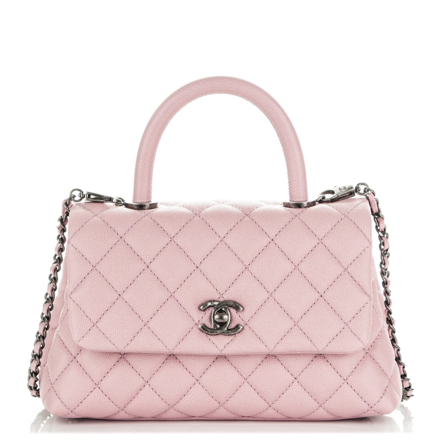 Caviar Quilted Mini Coco Handle Flap Light Pink
