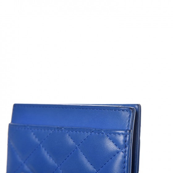 Lambskin Quilted Card Holder Wallet Blue
