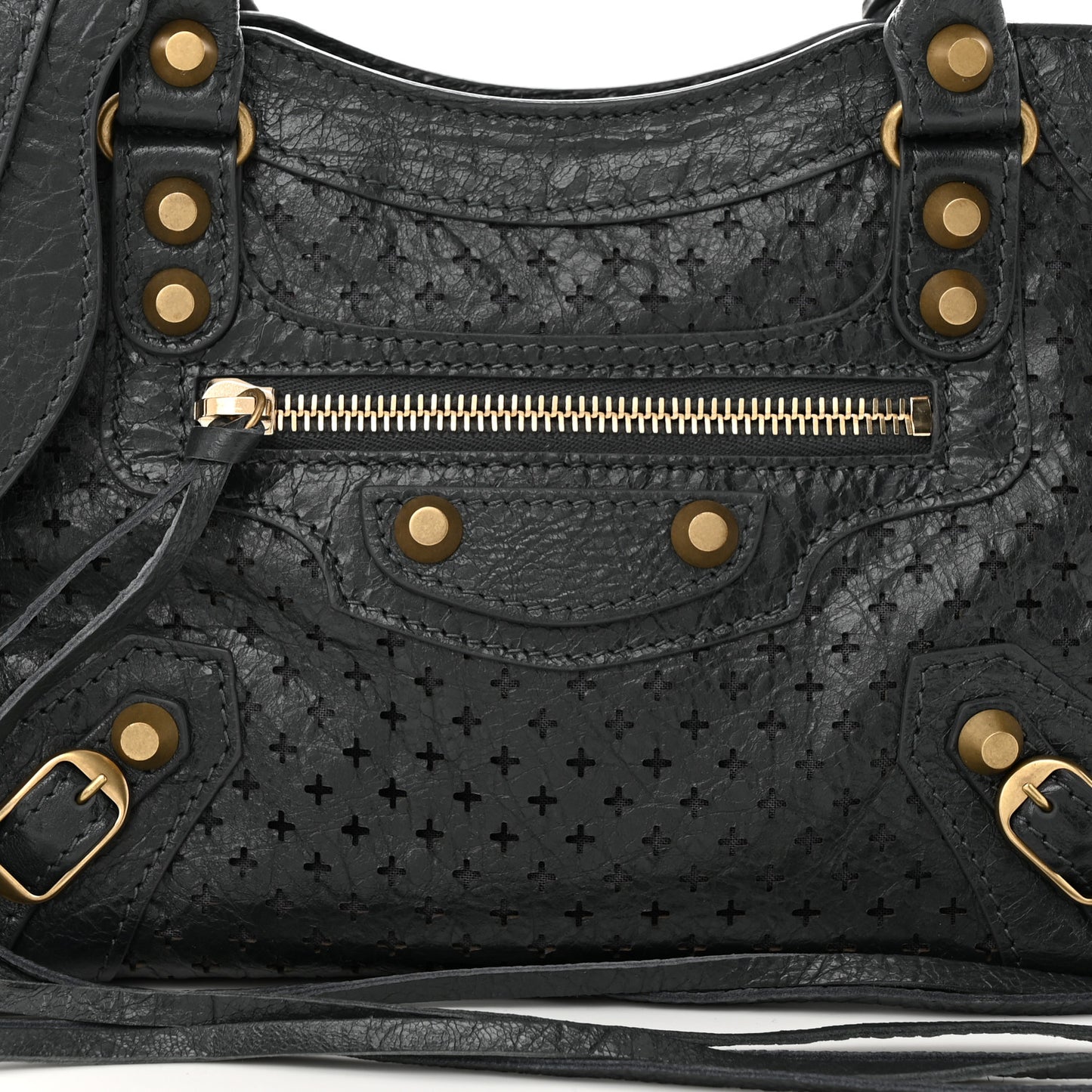 Agneau Stadio Laser Cut Cross Classic Gold Hardware Mini City Anthracite