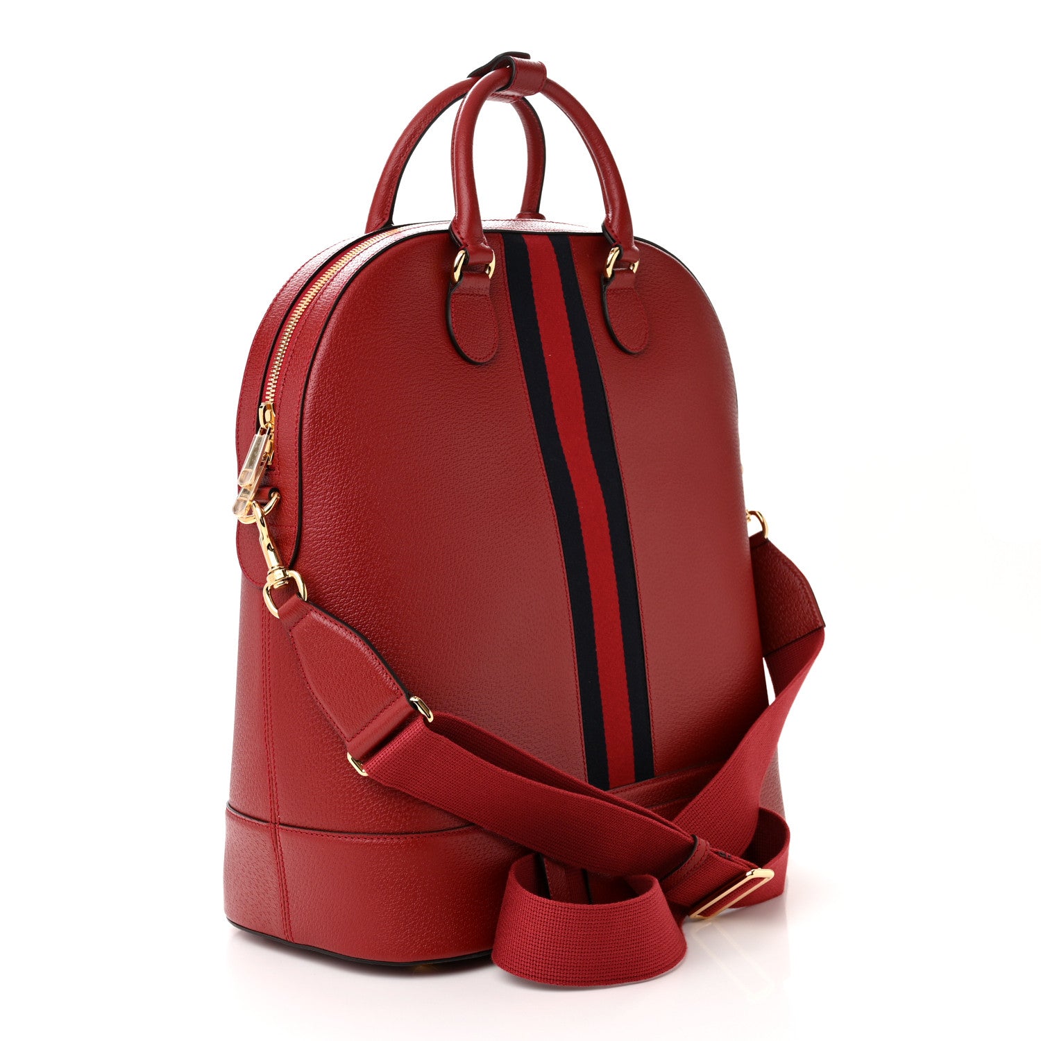 Gucci Textured Dollar Calfskin Web Small Savoy Bowling Tote Red 3 of 10