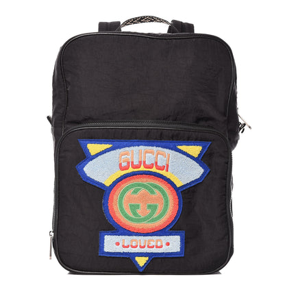 Gucci Nylon Twill 80s Logo Patch Backpack Black 1 of 10