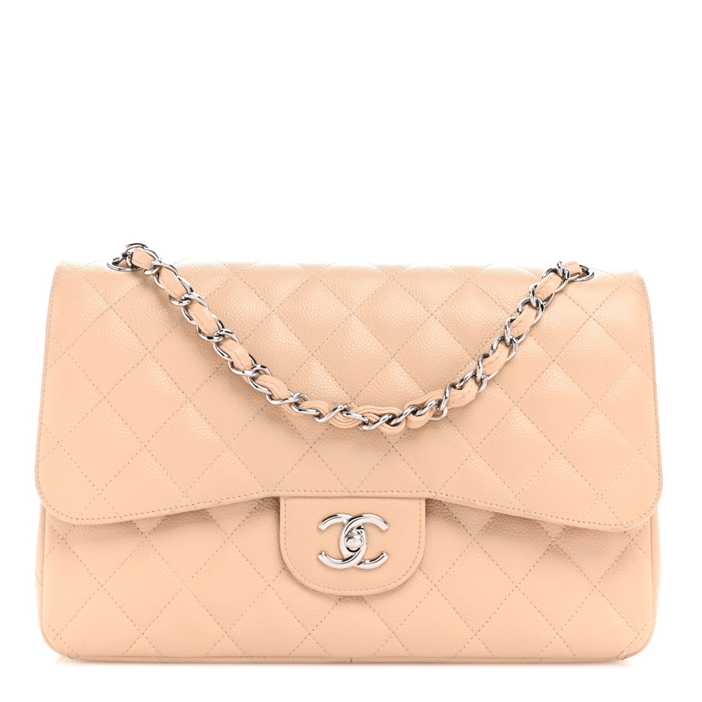 Caviar Quilted Jumbo Double Flap Beige