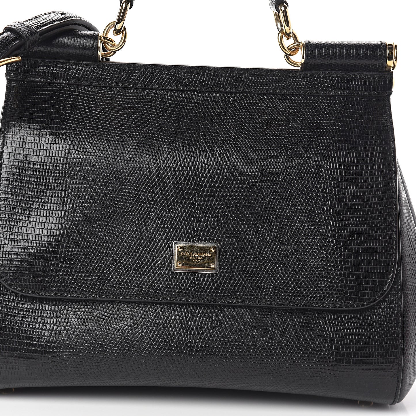 Iguana Calfskin Embossed Medium Miss Sicily Satchel Black