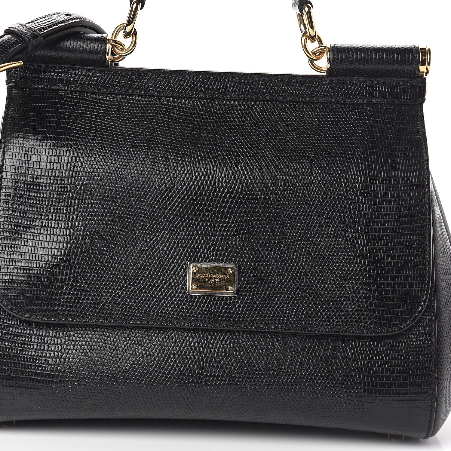 Dolce & Gabbana Iguana Calfskin Embossed Medium Miss Sicily Satchel Black 6 of 8