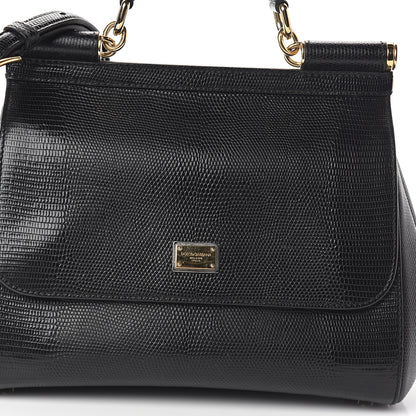 Dolce & Gabbana Iguana Calfskin Embossed Medium Miss Sicily Satchel Black 6 of 8