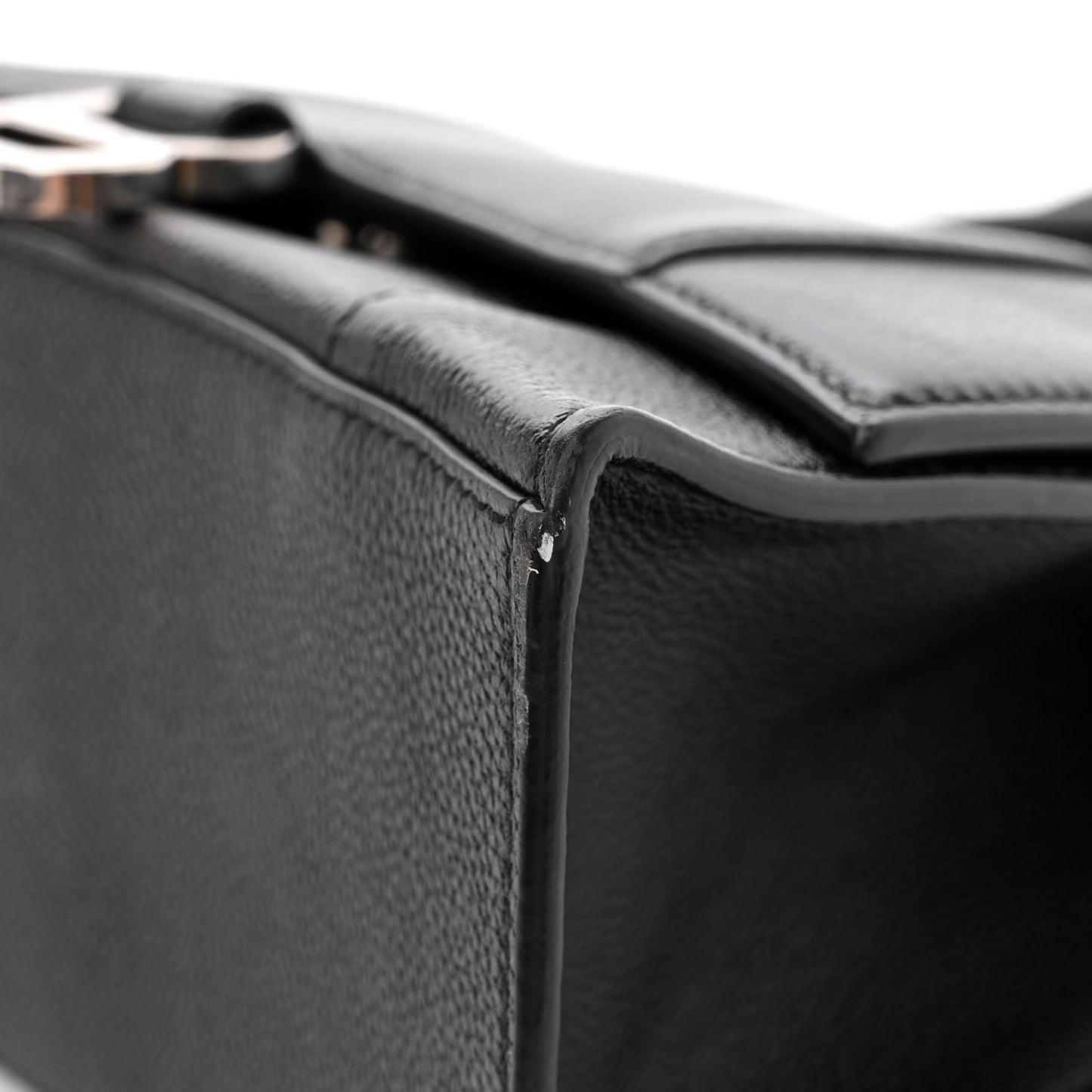Grained Calfskin Small Hourglass Top Handle Bag Black