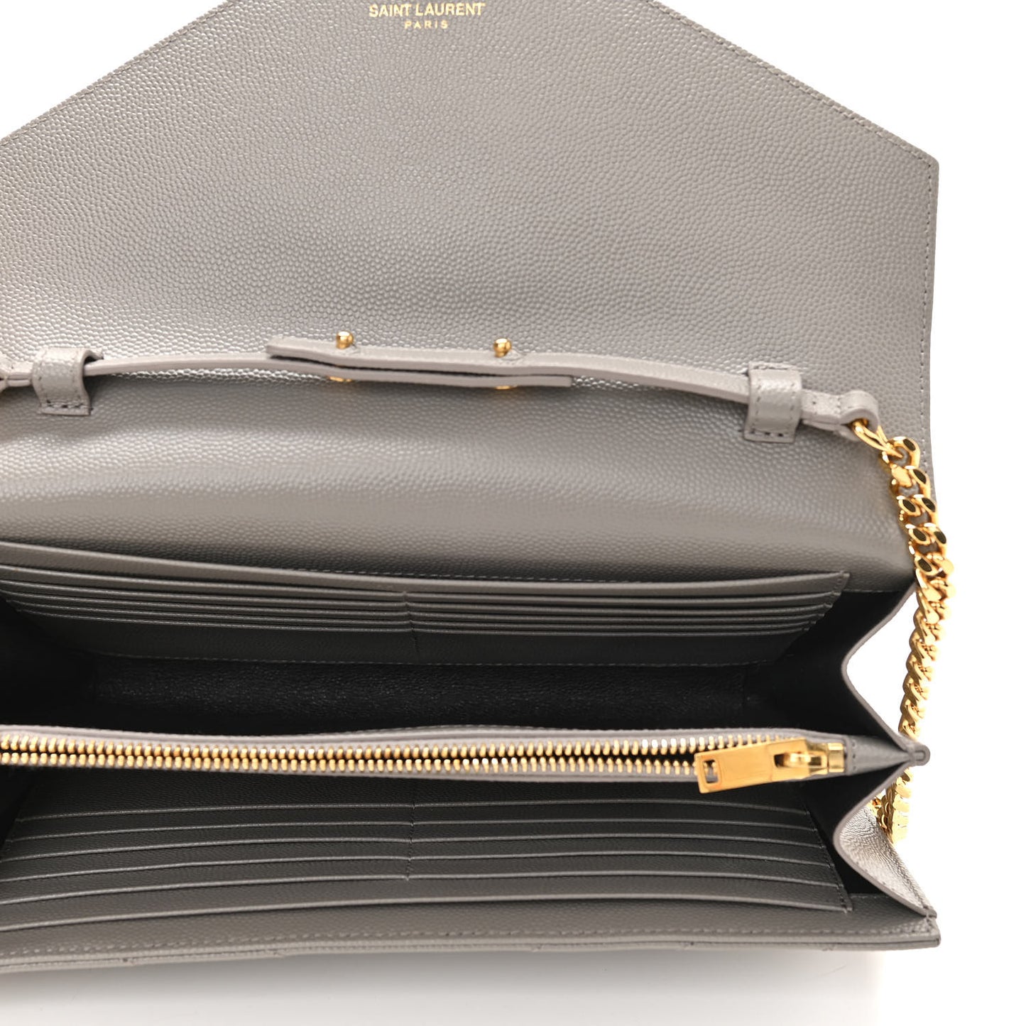 Grain De Poudre Matelasse Chevron Monogram Chain Wallet Oyster Grey