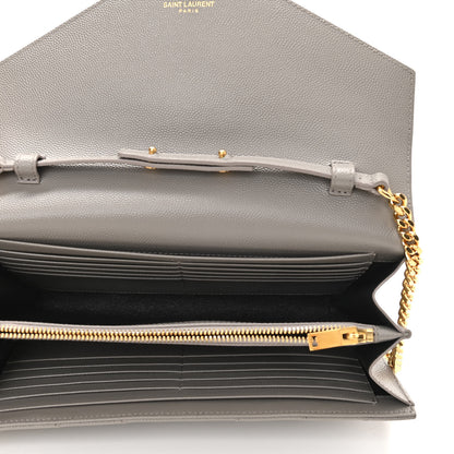 Saint Laurent Grain De Poudre Matelasse Chevron Monogram Chain Wallet Oyster Grey 5 of 13