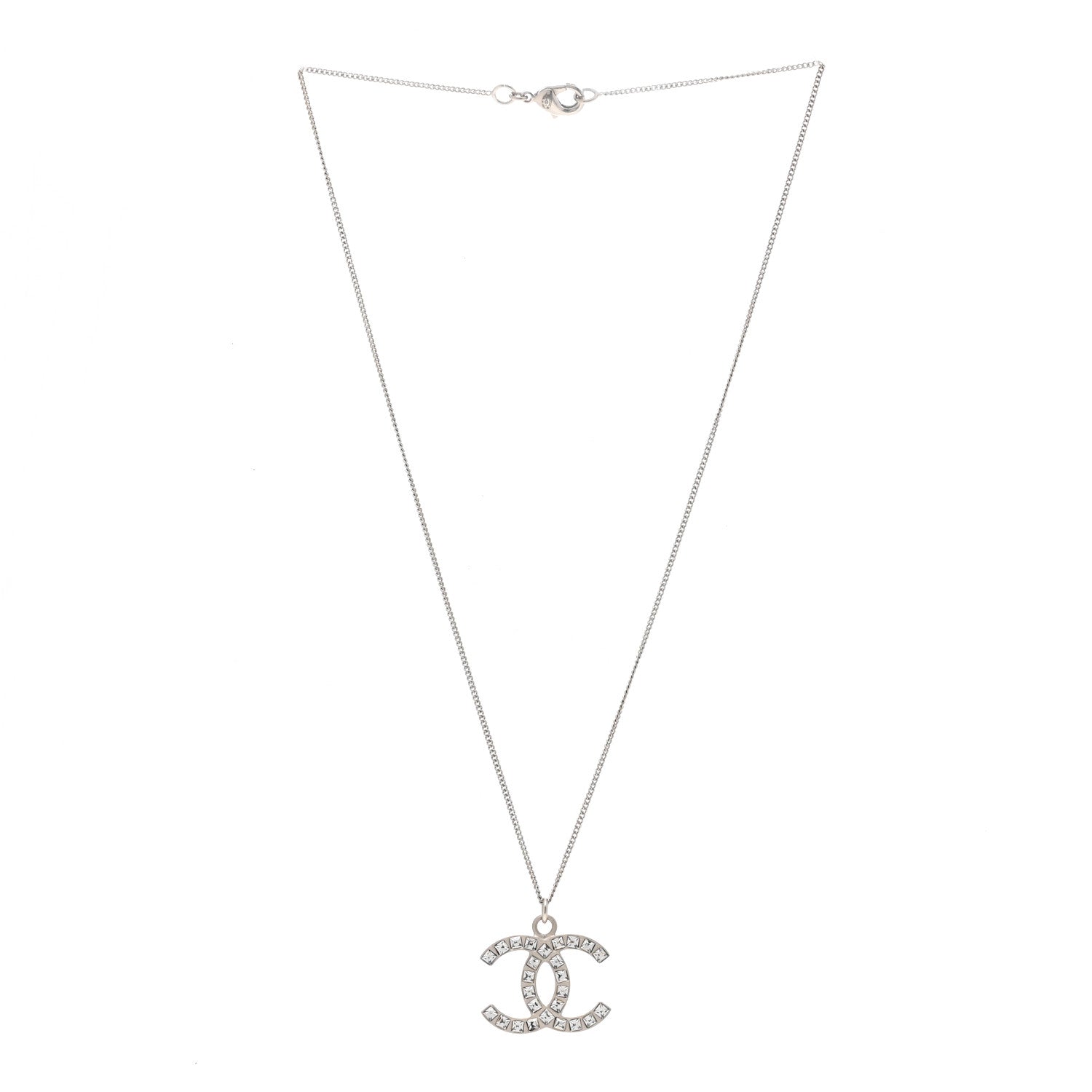 Chanel Baguette Crystal CC Necklace Silver 3 of 6