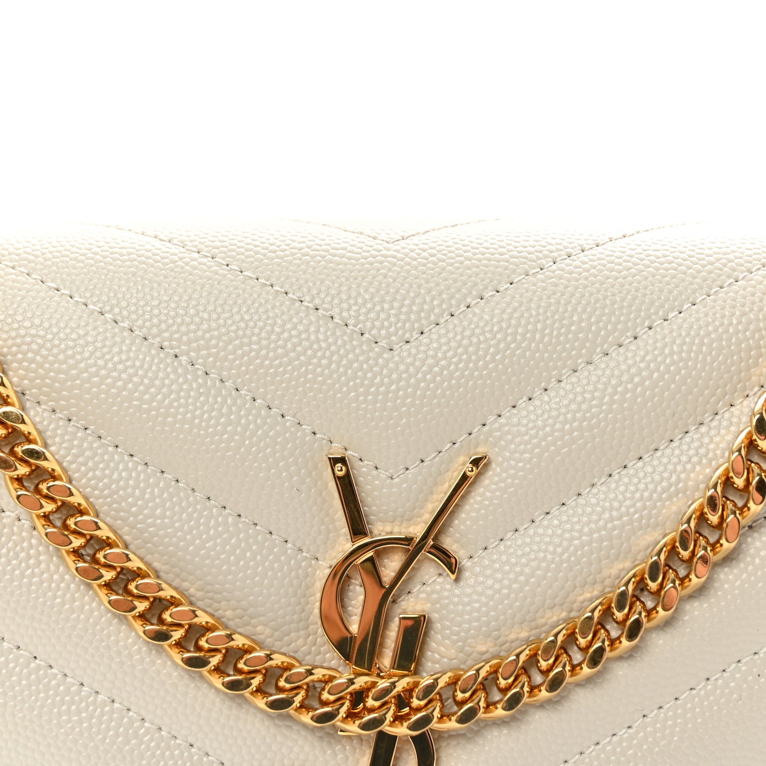 Saint Laurent Grain De Poudre Matelasse Chevron Monogram Chain Wallet Crema Soft 7 of 9