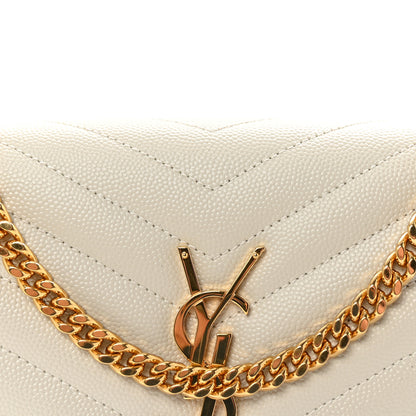 Saint Laurent Grain De Poudre Matelasse Chevron Monogram Chain Wallet Crema Soft 7 of 9