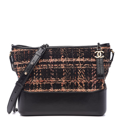 Chanel Tweed Calfskin Medium Gabrielle Hobo Black Brown 1 of 12
