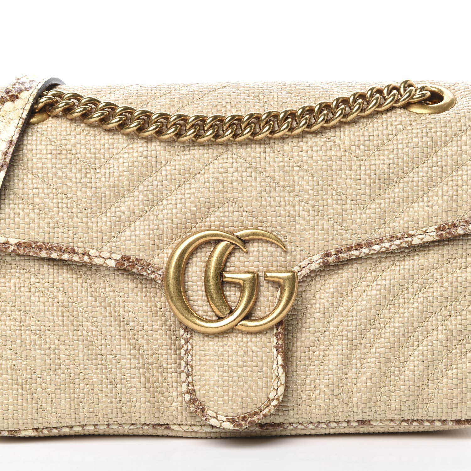 Gucci Raffia Elaphe Matelasse Small GG Marmont Shoulder Bag Natural Cream Brown 8 of 10
