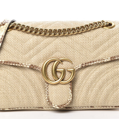 Gucci Raffia Elaphe Matelasse Small GG Marmont Shoulder Bag Natural Cream Brown 8 of 10