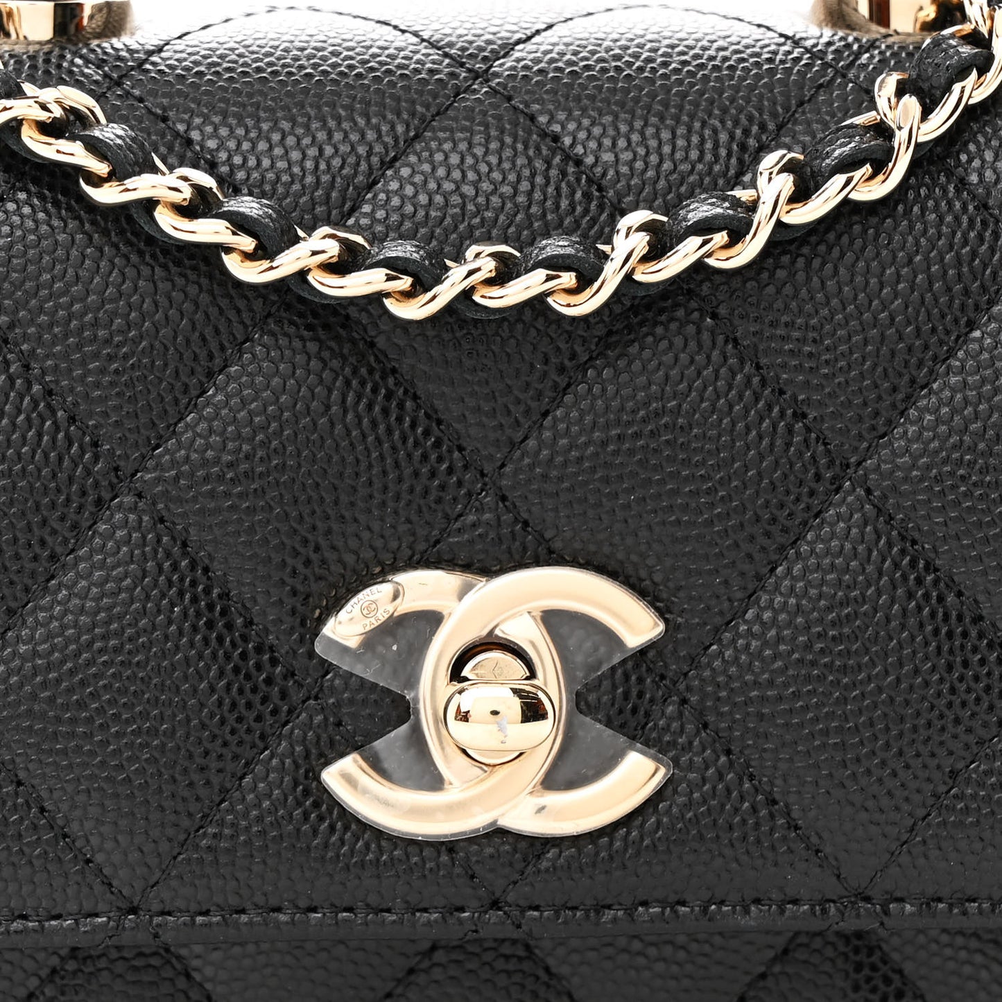 Caviar Quilted Coco Handle Clutch With Chain Black