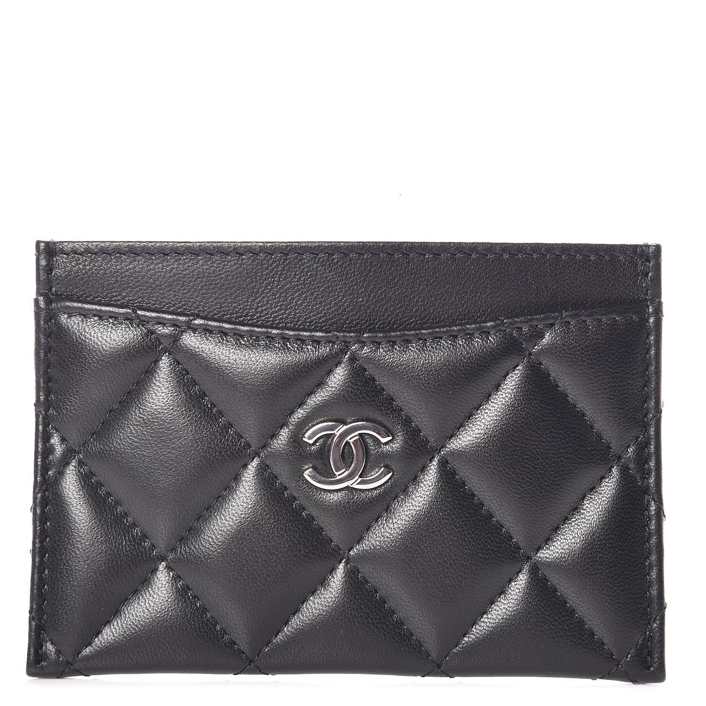 Lambskin Quilted Card Holder Black