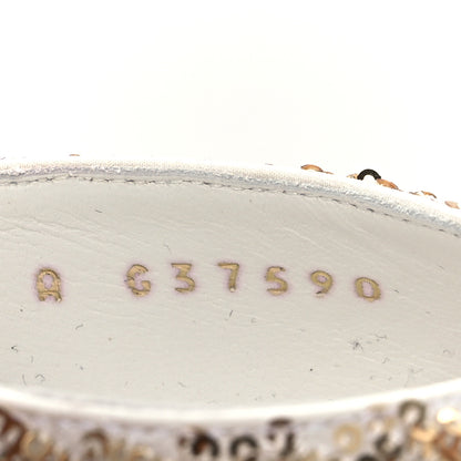 Chanel Metallic Sequin Peep Toe Pumps 37.5 Light Gold White 10 of 14