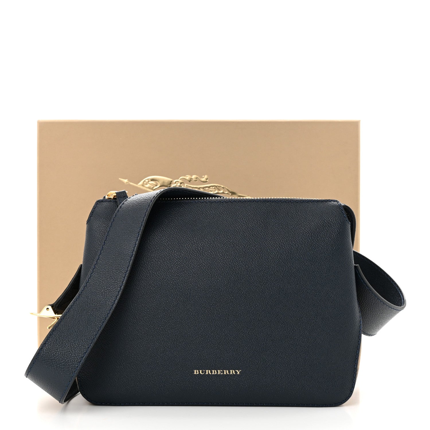 Burberry Soft Grain Calfskin House Check Small Helmsley Crossbody Blue Carbon 10 of 10