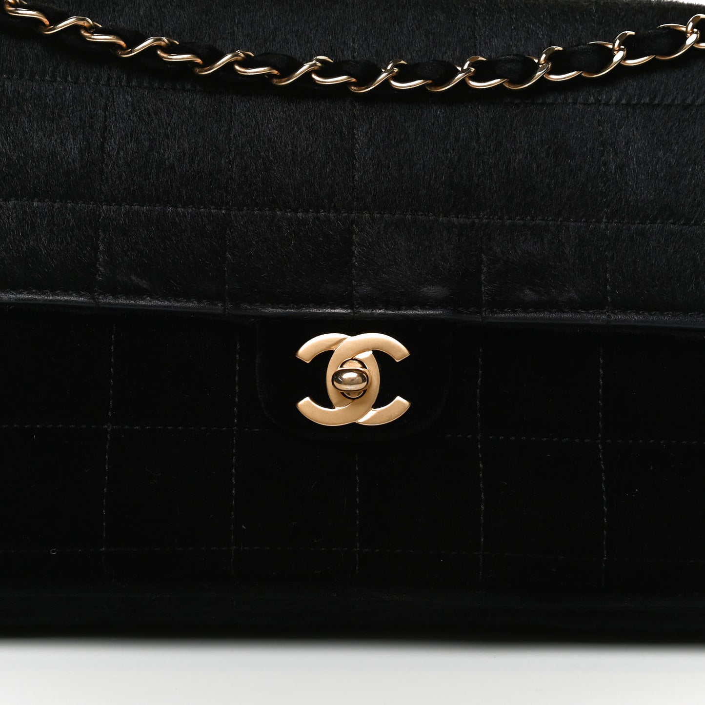 Pony Hair Velvet Chocolate Bar Flap Black