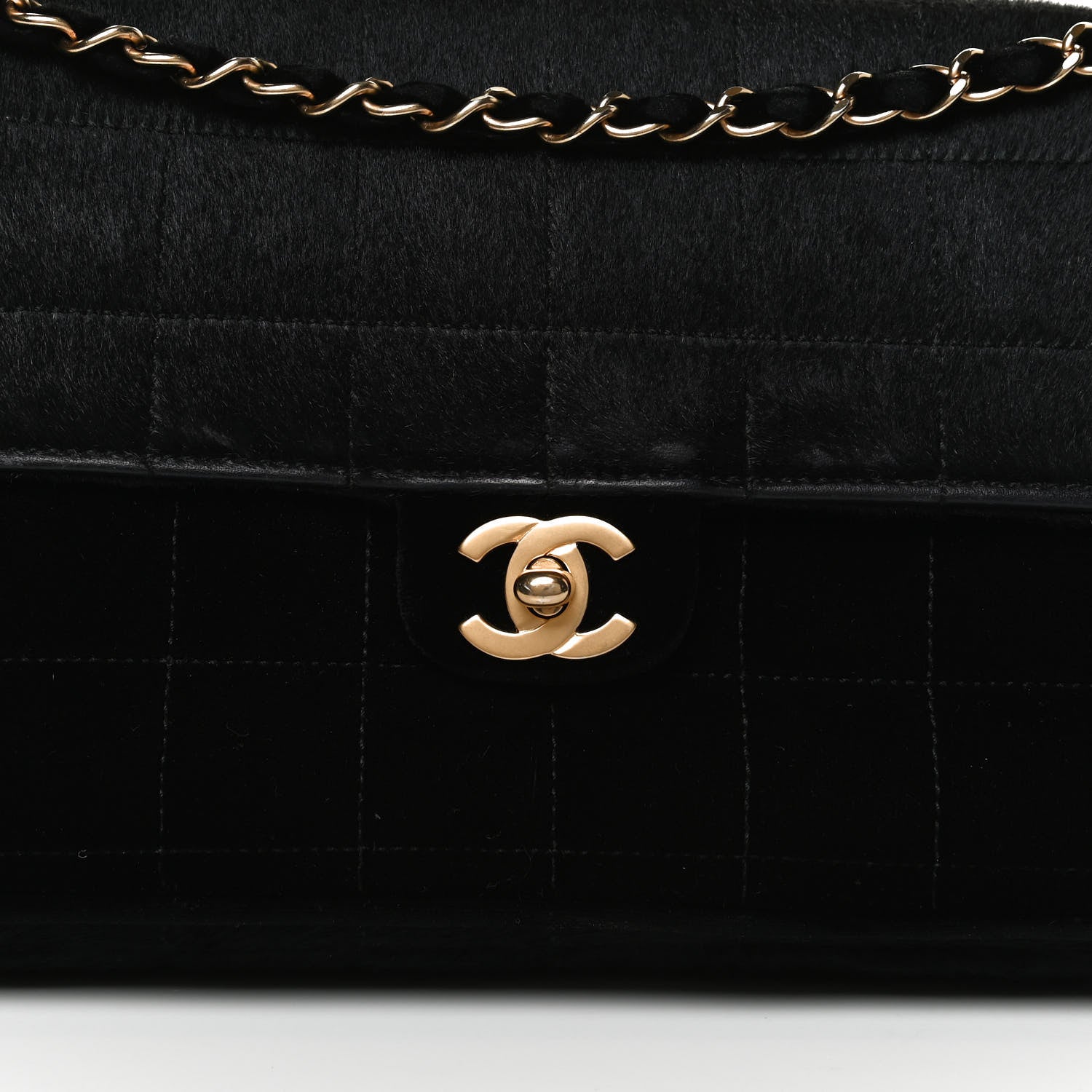 Chanel Pony Hair Velvet Chocolate Bar Flap Black 8 of 10