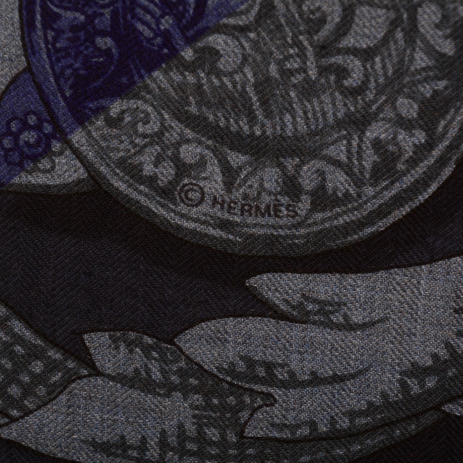Hermes Cashmere Silk Le Mors a La Conetable Shawl 140 Marine Noir Bleu Chine 5 of 6