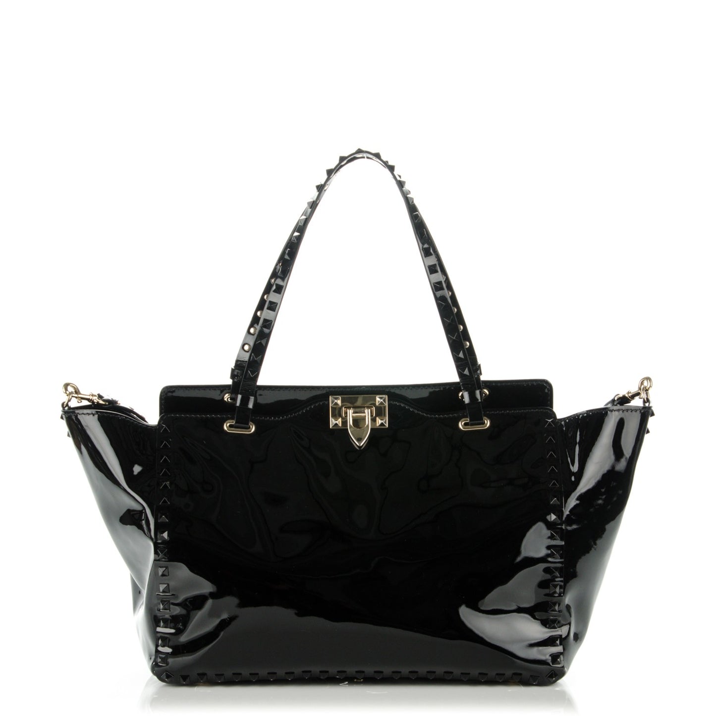 Patent Medium Rockstud Tote Black