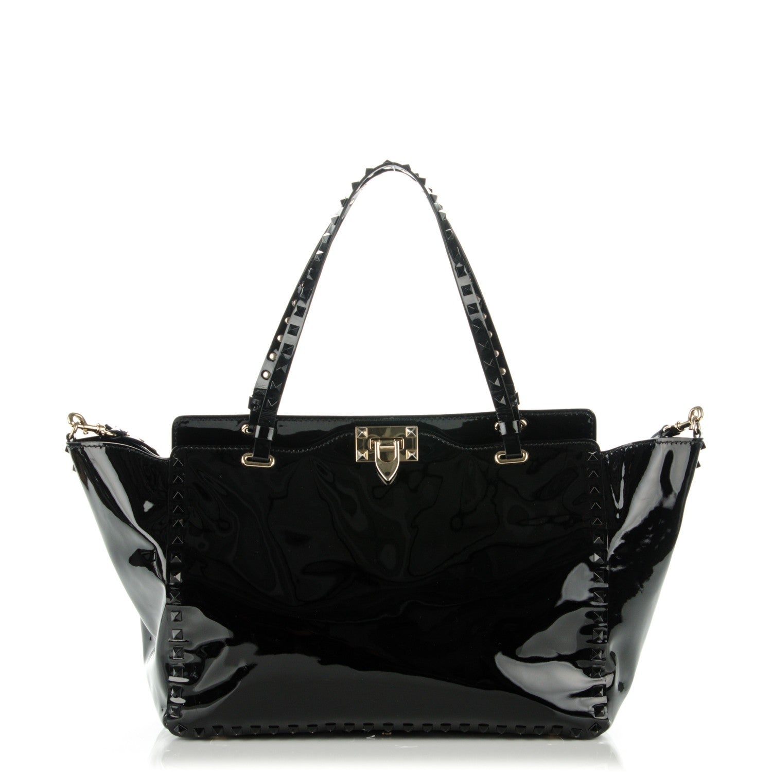 Valentino Garavani Patent Medium Rockstud Tote Black 1 of 7