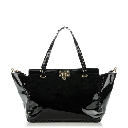 Valentino Garavani Patent Medium Rockstud Tote Black 1 of 7