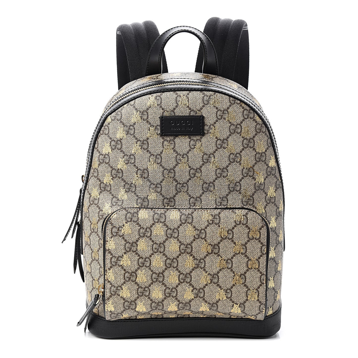 GG Supreme Monogram Bees Print Small Day Backpack Beige Oro Black