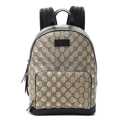 Gucci GG Supreme Monogram Bees Print Small Day Backpack Beige Oro Black 1 of 9