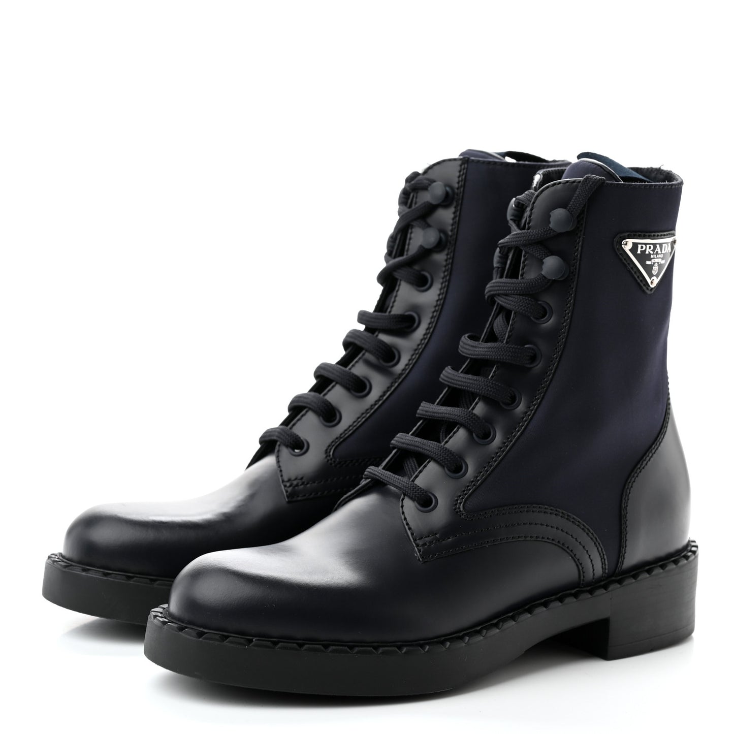 Spazzolato Re-Nylon Metal Triangle Logo Womens 50mm Combat Boots 36.5 Bleu