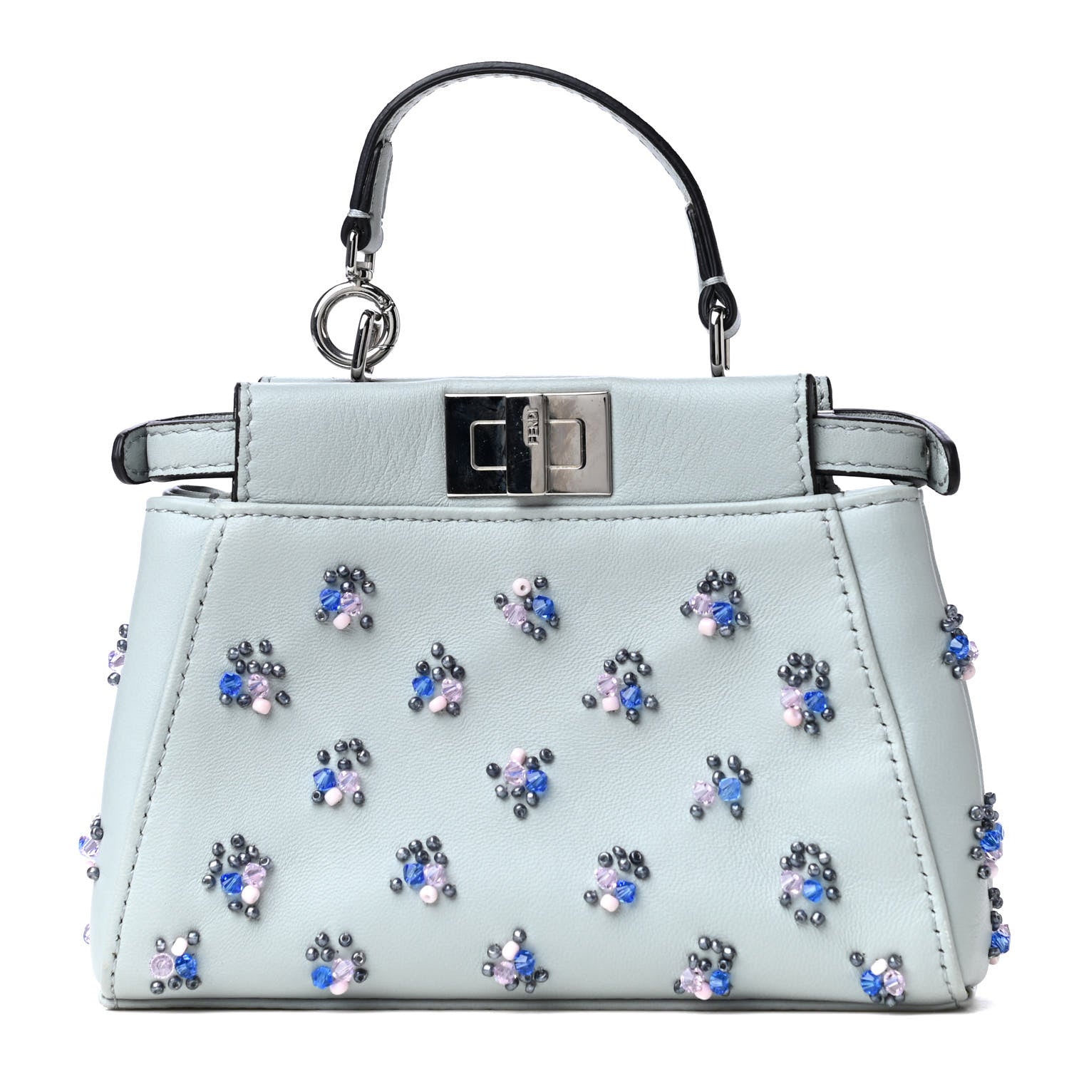 Fendi Goatskin Embellished Micro Peekaboo Iconic Satchel Blue 1 of 5