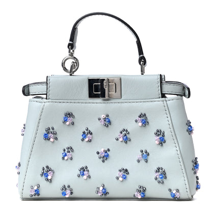 Fendi Goatskin Embellished Micro Peekaboo Iconic Satchel Blue 1 of 5