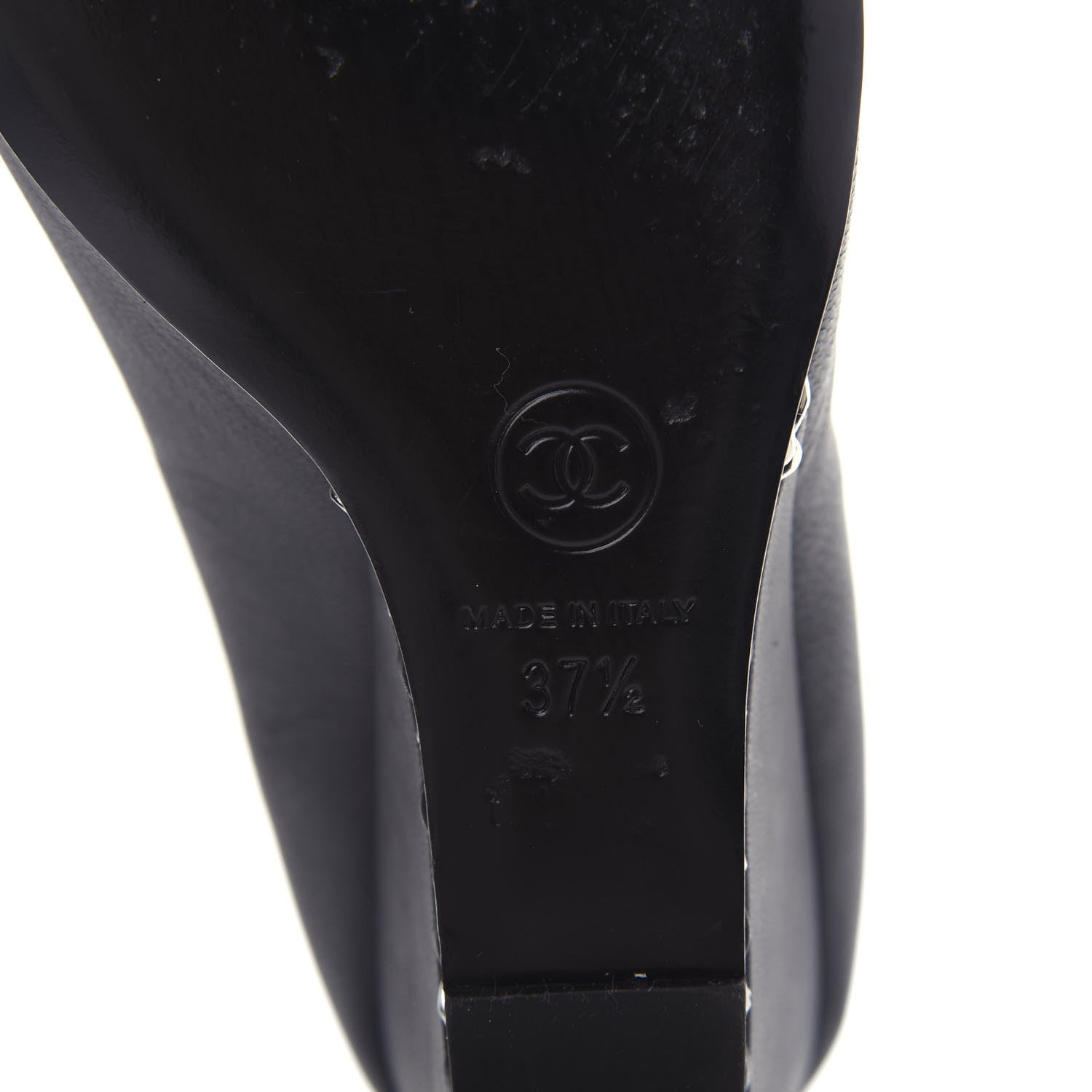 Chanel Lambskin Patent Cap Toe Wedges 37.5 Black 9 of 10