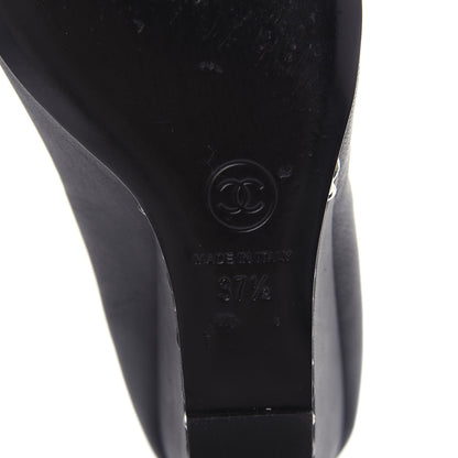 Chanel Lambskin Patent Cap Toe Wedges 37.5 Black 9 of 10