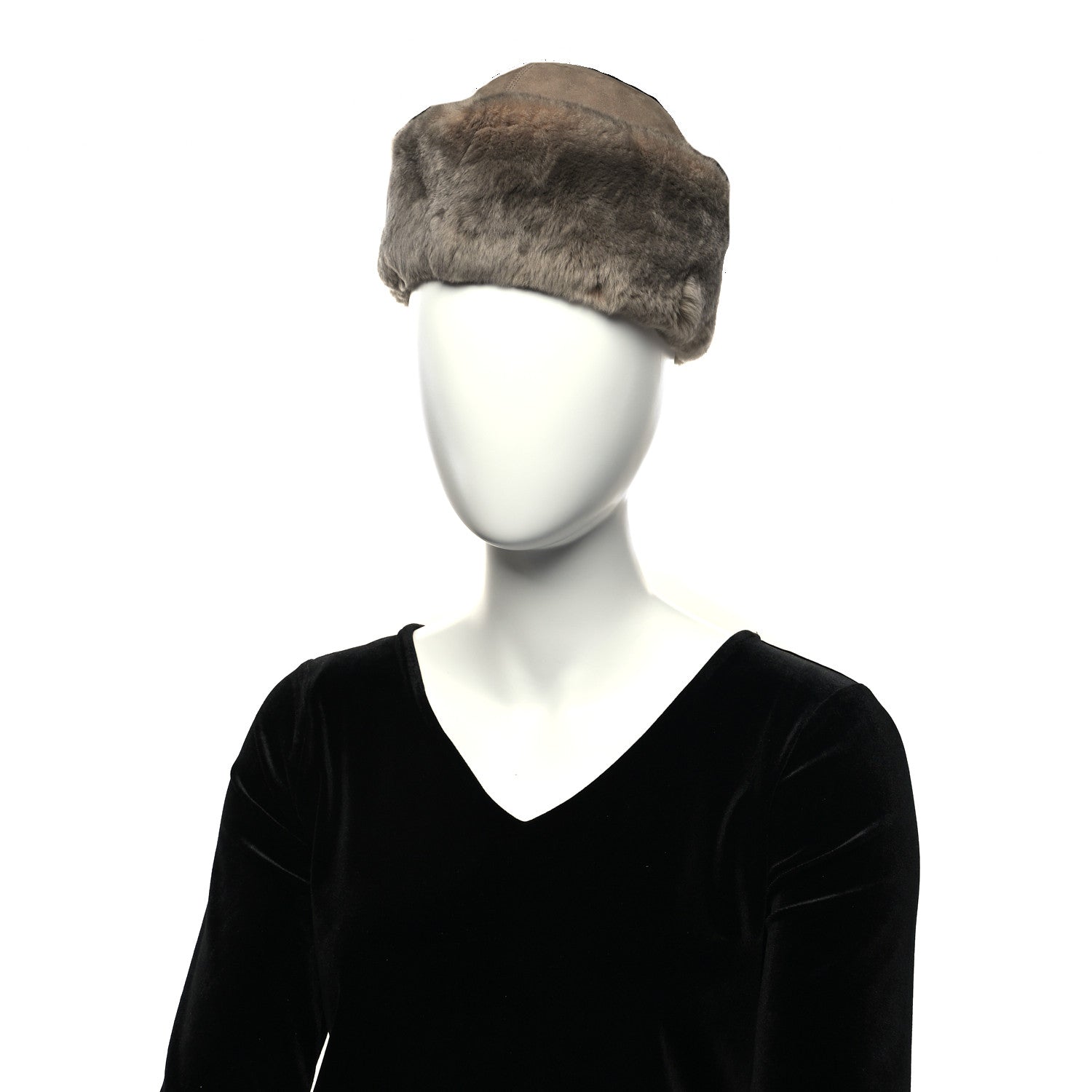 Hermes Suede Orylag Fur Boreale Pillbox Hat 56 Grey 2 of 8
