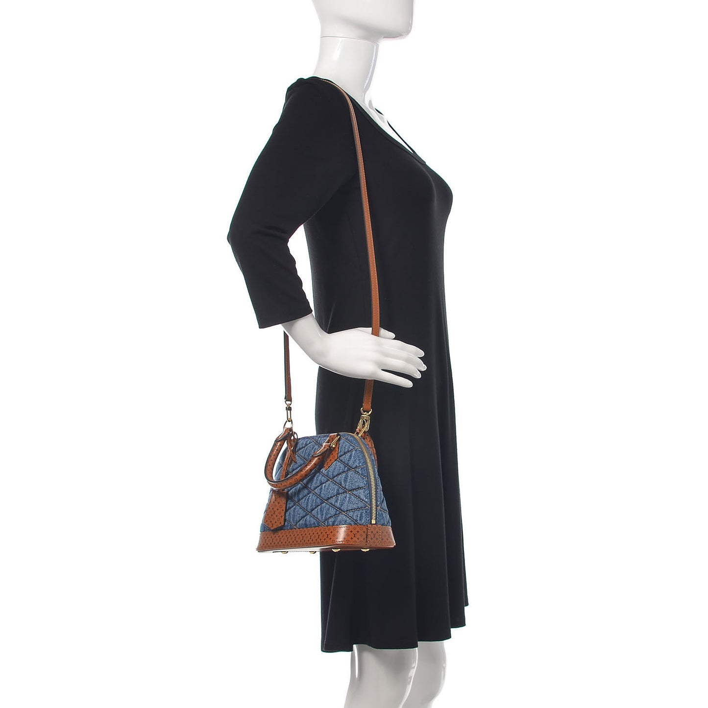 Denim Calfskin Reverse Monogram Malletage Alma BB Blue